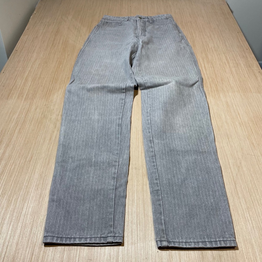Unionbay Pinstripe Jeans Womens Gray Vintage High Rise Straight Leg Size 9